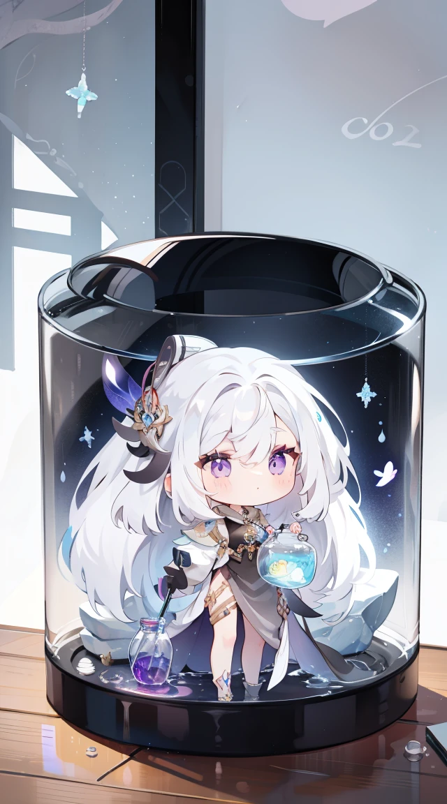 (((((In the tank))))))、A girl、White hair,Purple Eyes,In a jar、cute