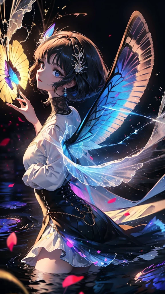 (((Masterpiece))), (((Best quality))), ((Ultra-detailed)),(Highly detailed CG illustration), ((An extremely delicate and beautiful)),Cinematic light, Create stunning fantasy artwork,fairy fantasy,the Flower Fairy,Transparent butterfly wings,Fairy stick,Lots of flowers,Lots of colouring butterflies, A skirt blown by the wind,Fluttering strands of hair,Side Body,ventania:1.3,dyna,brightly colored,Exudes an aura of mystery and magic. Pay close attention to intricate facial features, For example, mesmerizing eyes,smile,brightly,perfect body feature, The character's clothes should be designed to be as light as the wings of a cicada, Subtle iridescent details. Blend in with fantastic colors, Dynamic lighting, and detailed background elements,Consider the latest trends in fantasy art, such as incorporating unique lighting effects, Explore dynamic and engaging composition techniques, And try a unique color palette. Take inspiration from top artists on ArtStation and Midjourney. camera: Choose an angle that highlights the beauty of your character,Enhance the magical majesty of the artwork. lighting: Use atmospheric lighting technology to create depth and atmosphere. Resolution: Aim for high-resolution artwork,to showcase intricate detail and clarity. Artistic inspiration: Get inspiration from popular artists on ArtStation, Explore different styles