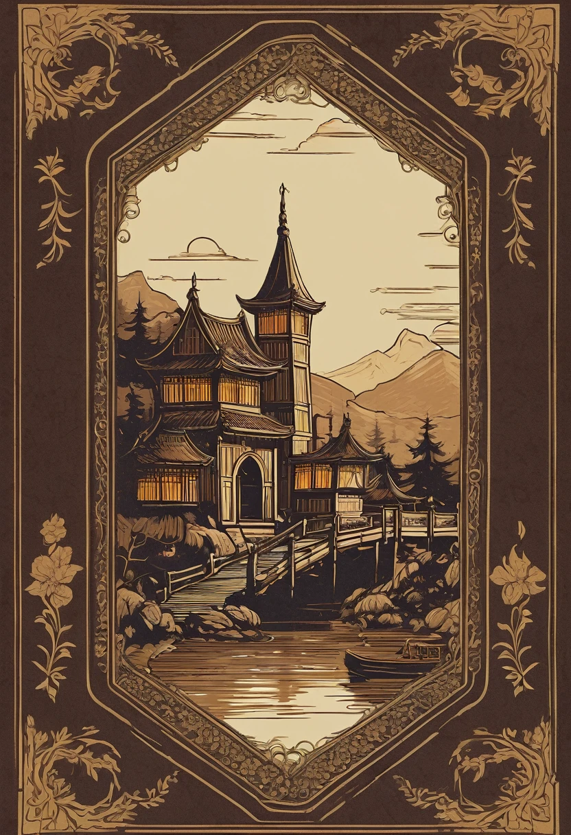 A book cover design,flat,主题是欧洲Vintage books,Collection room,Vintage books,Medieval retro style,Dark brown,古书籍Collection room