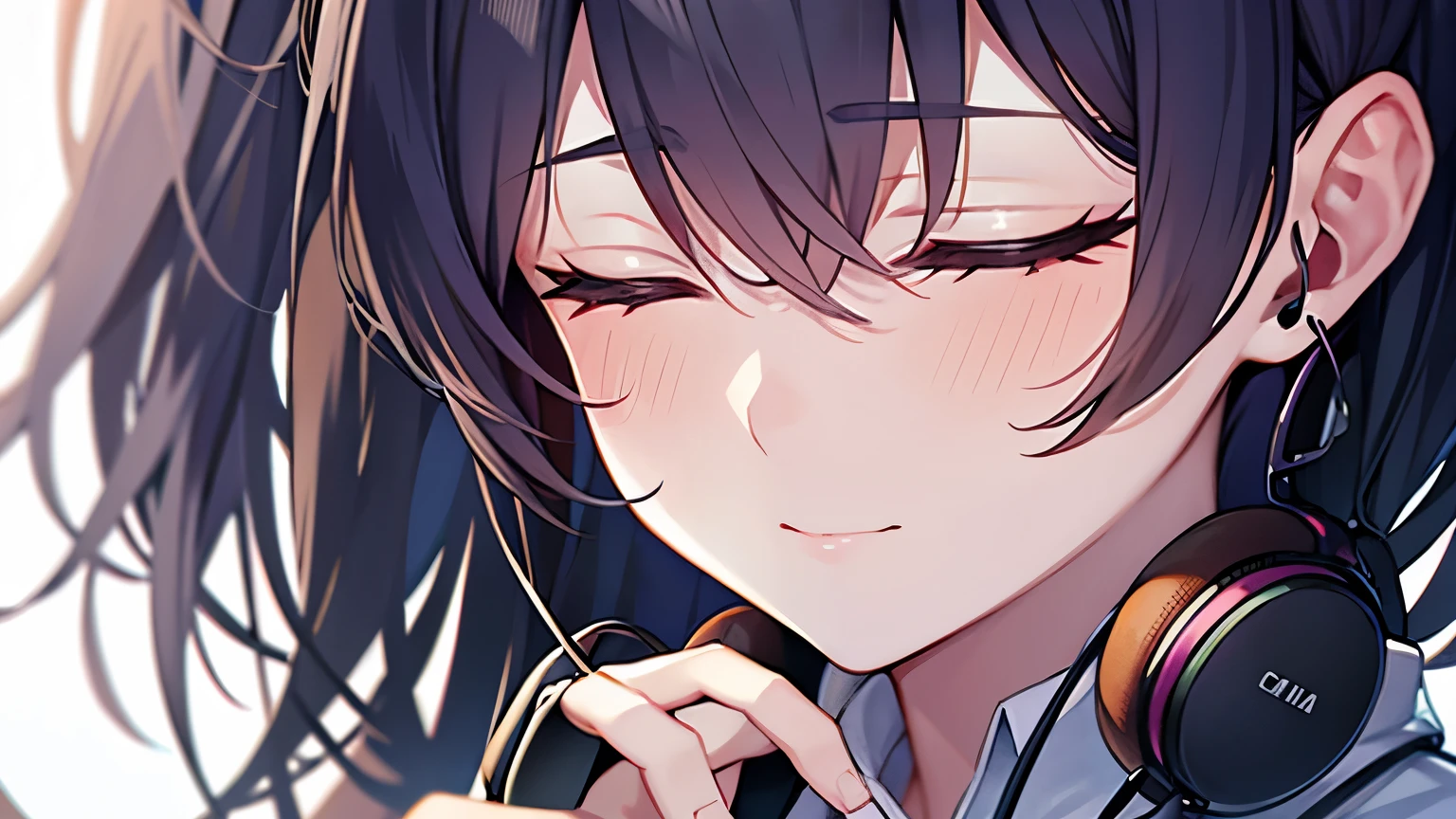 earphone、Both hands and ears、diagonal、Closing eyes