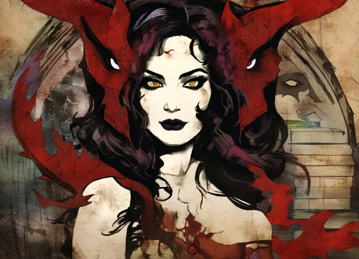 a close up of a woman with horns and a demon face, lilith, queen of hell, portrait of megan fox as demon, by Galen Dara, carmilla vampire, as illustrated in top cow comics, demon woman, diablo 4 lilith, chris bachalo comic art, succubus, inspired by Jeffrey Catherine Jones, demoness, succubus | medieval