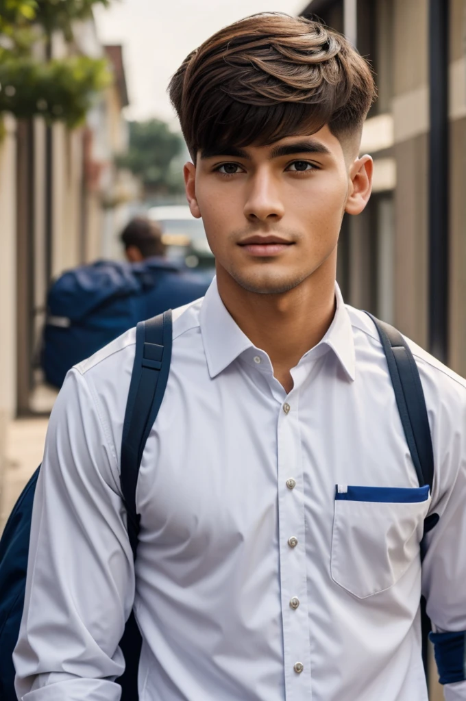 A handsome, wealthy man wearing a student uniform Two block haircut