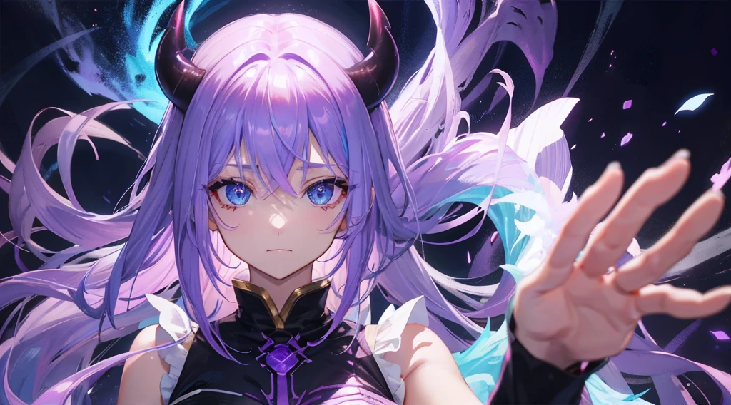 Purple gradient hair、Light blue eyes　Female Devil　inflammation