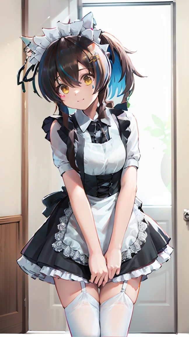 masterpiece, Highest quality, High resolution, Very detailed,(((Daitaku Helios))), (((Black underwear))), (((Maid clothes))))