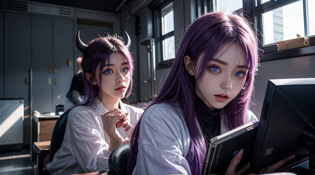 Purple gradient hair、Light blue eyes Female Devil inflammation