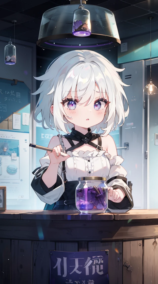 （（（（（In the tank））））））、A girl、White hair，Purple Eyes，In a jar、cute