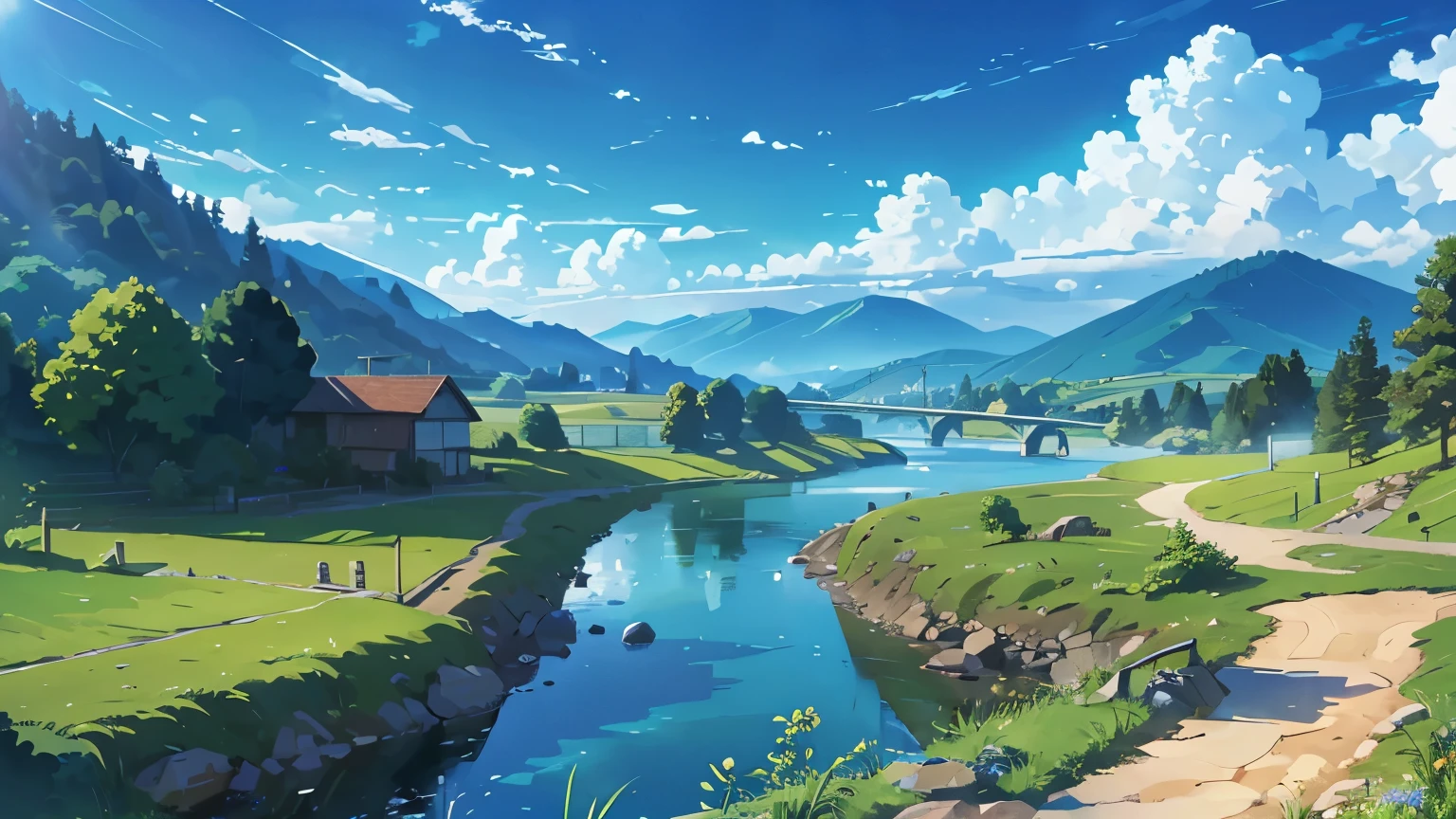 high resolution,HD,high quality,landscape,Practical,Blue sky,Along the River,Walking trails,grasses,detailed grass