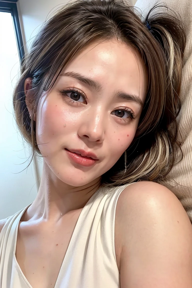 (Realistic:1.3、Ultra HD、Ultra-high resolution、8K、Japanese Housewife、寝室でBlowjobチオをするMature Woman:1.5、At the bed)、((Look Viewer:1.8))、(Extremely realistic skin texture:1.4)、(Realistic:1.3)、short hair、((Embarrassed expression:1.5))、(blonde:1.5)、48-year-old woman、Mature Woman、Ponytail Hairstyles、(Brown eyes:1.3)、(Face close-up:1.38)、(Sweaty:1.2)、(Nipplesを見せる)、((衣服から突き出たNipples,))、dress、美しいNipples、Nipples、(Shooting from the side:1.1)、Drooling、((Facial:1.4、Blowjob、Facial ejaculation:1.4、Bukkake))、Browsing Caution、