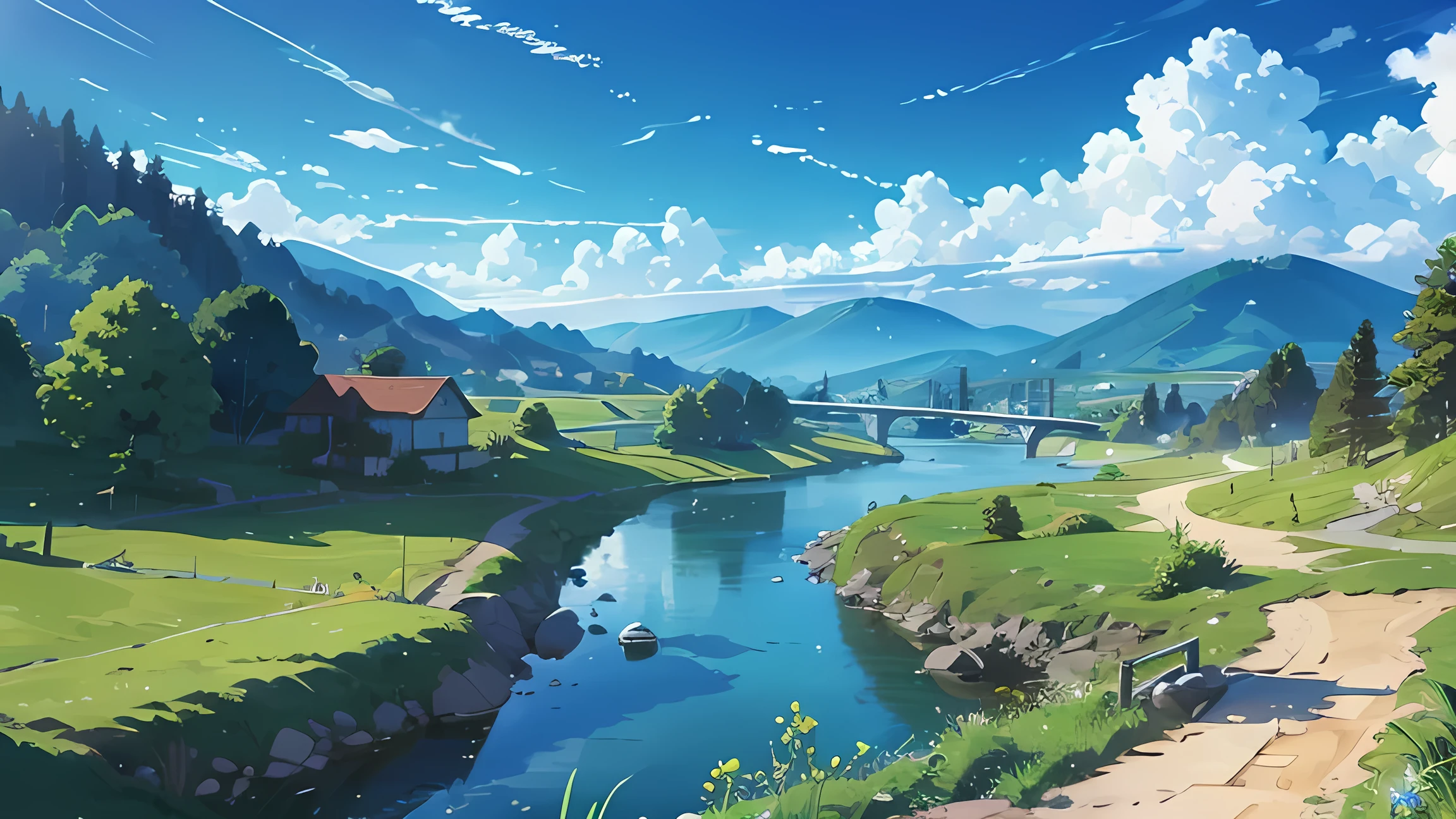 high resolution,HD,high quality,landscape,Practical,Blue sky,Along the River,Walking trails,grasses,detailed grass