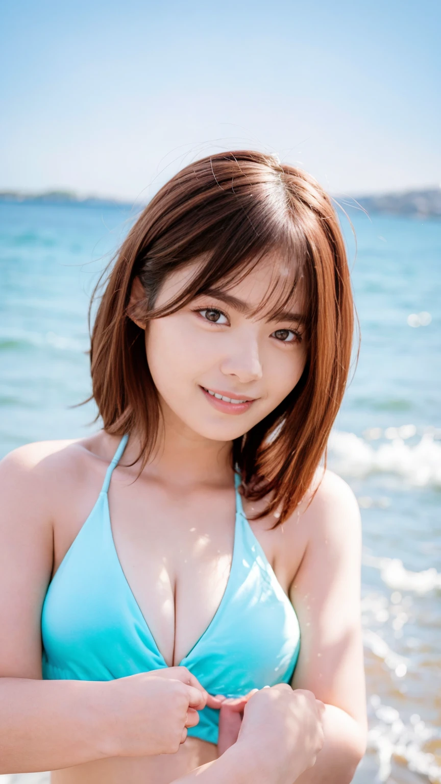 (masterpiece), (Highest quality), (Very detailed),(Disheveled Hair),(shape), (One Girl), (bikini), Are standing, Fashion Model, View your viewers, (interview), (Beach),Beautiful details, Delicate and beautiful face, floating,(High chroma),(Colorful splashes),Colorful bubbles,(The Shining), Focus on the face, Hair Ring, Floating Flowers, Floating Hair, (The Shining), Best lighting, Best Shadow,