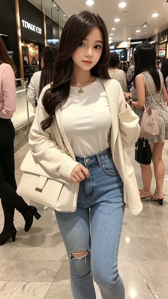 Indonesian girl 17-year-old Hairstyle Casual, wearing fashion rich clothes in mall