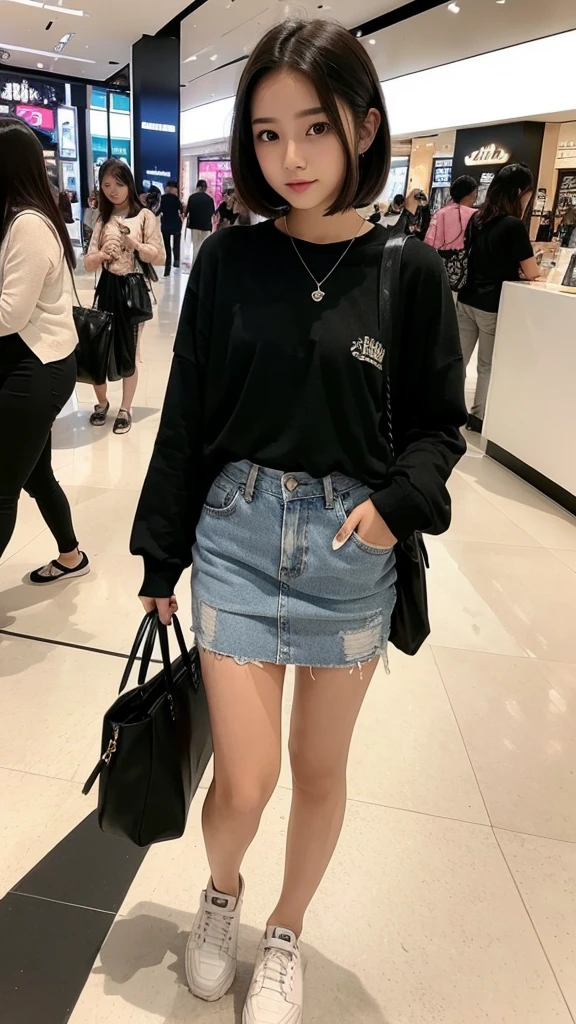 Indonesian girl 17-year-old Hairstyle Casual, wearing fashion rich clothes in mall