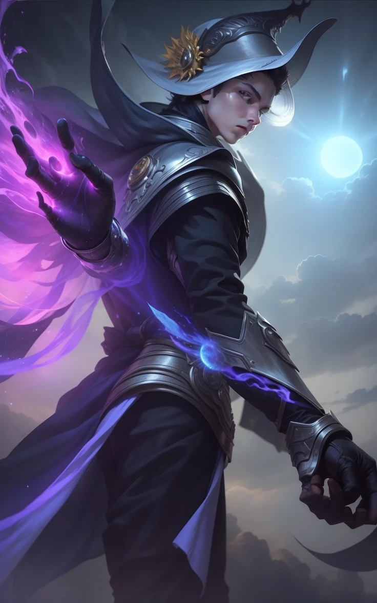 Boy With hand Magic Futuristic sun background realistic face ultra realistic high quality HD