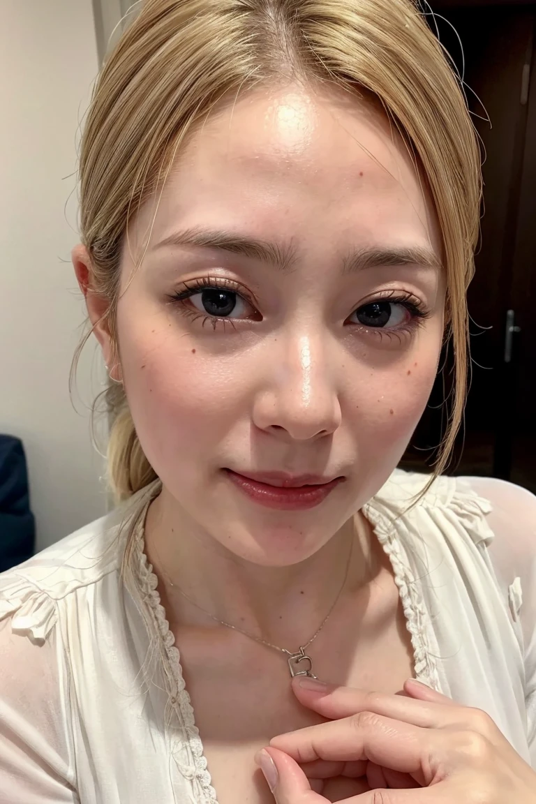 (Realistic:1.3、Ultra HD、Ultra-high resolution、8K、Japanese Housewife、寝室でBlowjobチオをするMature Woman:1.5、At the bed)、((Look Viewer:1.8))、(Extremely realistic skin texture:1.4)、(Realistic:1.3)、short hair、((Embarrassed expression:1.5))、(blonde:1.5)、48-year-old woman、Mature Woman、Ponytail Hairstyles、(Brown eyes:1.3)、(Face close-up:1.38)、(Sweaty:1.2)、(Nipplesを見せる:1.4)、((衣服から突き出たNipples,))、dress、美しいNipples、Nipples、Drooling、((Facial:1.4、Blowjob、Facial ejaculation:1.4、Bukkake))、Browsing Caution:1.4、