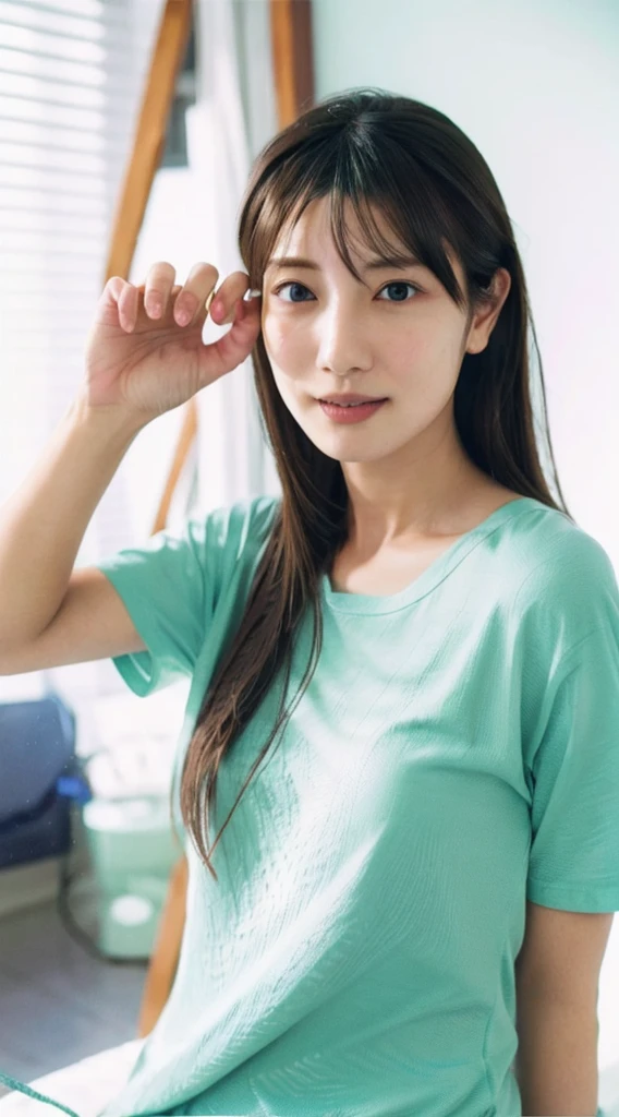 dress、(Realistic:1.4)、(hyper Realistic:1.4)、(Realistic:1.3)、(Smooth lighting:1.05)、(映画の照明Improvement of quality:0.9)、32k、One Girl、20-year-old girl、Realistic lighting、Backlight、Facial Light、Ray Tracing、(Bright light:1.2)、(Improvement of quality:1.4)、(Highest quality real texture skins:1.4)、Detailed、Face drawn in detail、quality eyes、(tired, Sleepy and satisfied:0.0)、 Face close-up、T-Shirts、(Enhances the body line:1.1)、(Enhances the beauty of skin texture:1.1)、((Suzuichi Hirose))、