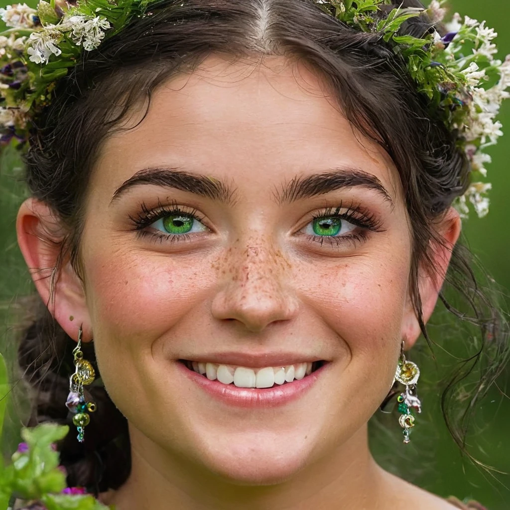 
Standing barely taller than a dwarf's knee, this goblin female is a whirlwind of emerald green energy. Her skin, green, is surprisingly smooth, with only a smattering of freckles dusting her high cheekbones. Her large, almond-shaped eyes sparkle with mischief and intelligence, their irises a captivating amber that catches the sunlight like molten gold. Unlike the stereotypical hooked goblin nose, hers is more of a cute button nose, sprinkled with a dusting of permanent black soot – a charming reminder of her tinkering proclivities.
Her wiry black hair, streaked with surprising emerald green highlights, is pulled back in a messy but practical braid adorned with cogs and tiny gears – a testament to her mechanical aptitude. Pointed ears, characteristic of goblins, peek through the braid, adorned with a single silver earring shaped like a tiny wrench. Although she's short, her build is surprisingly strong and athletic, honed from years of navigating cramped tunnels and tinkering with heavy machinery.
A smattering of tiny freckles across her nose bridge.
A gap-toothed grin that flashes when she's excited or proud.
A mischievous glint in her eyes that hints at playful trouble.
A surprising fondness for brightly colored wildflowers tucked behind her ear.