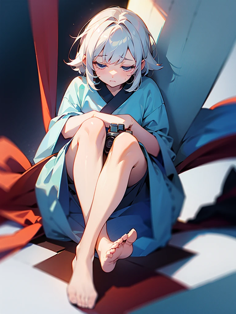 One with tired feet near the camera