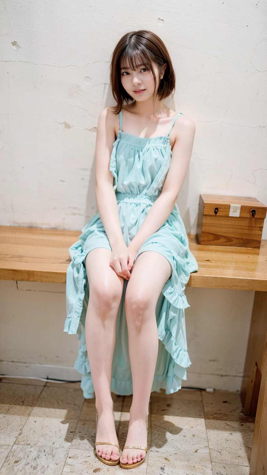 (((Highest quality,Very detailed,masterpiece,Very detailed))) ,(((Bend your knees))),loose breast,See-through,camisole,one piece,barefoot,One Girl,Realistic,Lying down,Bedroom、Looks sleepy