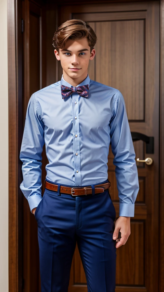 19 year old male wearing bow tie and lomg sleveed button up with belt and tucked in
4K HIGH REZ
Physical Description: Brown colored hair and skinny build. 5"5 and 150 LB. Blue eyes.
.