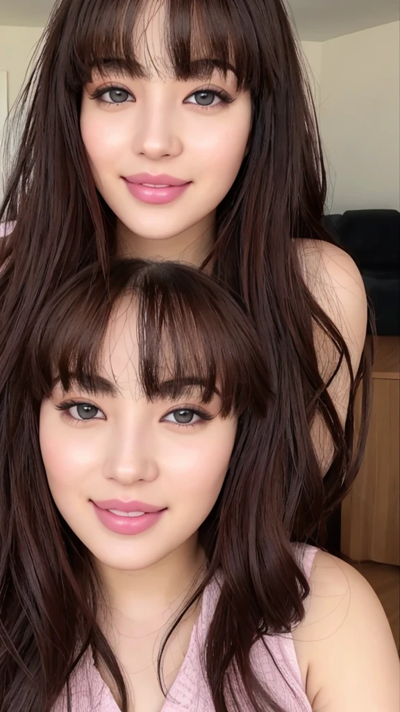 Beauty, Mystical Eyes、Big 、Super sexy、Pale skin、Shiny Hair、Super long hair、Loose and fluffy perm、Brown Hair、Are fat、fat、smile、Heavy makeup、Pink lipstick、Thick lipoisturized lips、Plump、Voluptuous、Indian、looking at the camera、Has bangs、Bangs fall on the forehead、I&#39;m rubbing my breasts、blue sky、White cloud、Pool
