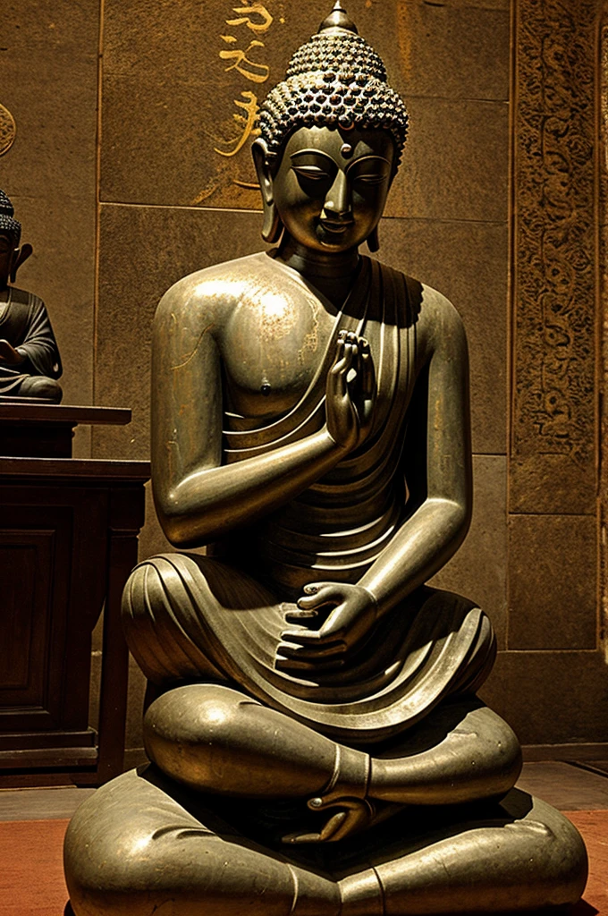 Gautam Buddha is giving a sermon and a student is sitting in front of him with his head bowed down
