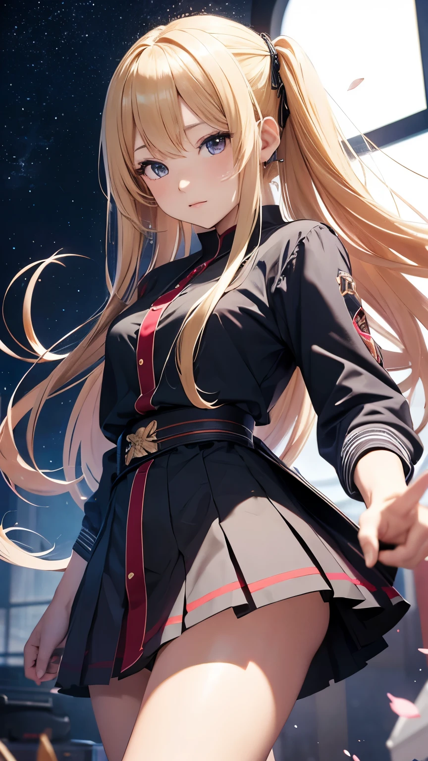 Yōji Kuri, Hidefumi Kimura, Rin Shin, Radek Pilař, Olga Čechová, Surrealism, wonder, strange, bizarre, fantasy, Sci-fi, Japanese anime, cool but full of stars, a child's dream for adults, the future of matter, metaphysical, solar system specimen box, blonde miniskirt beautiful girl Alice, perfect voluminous body, detailed masterpiece Hyper realistic sharp focus