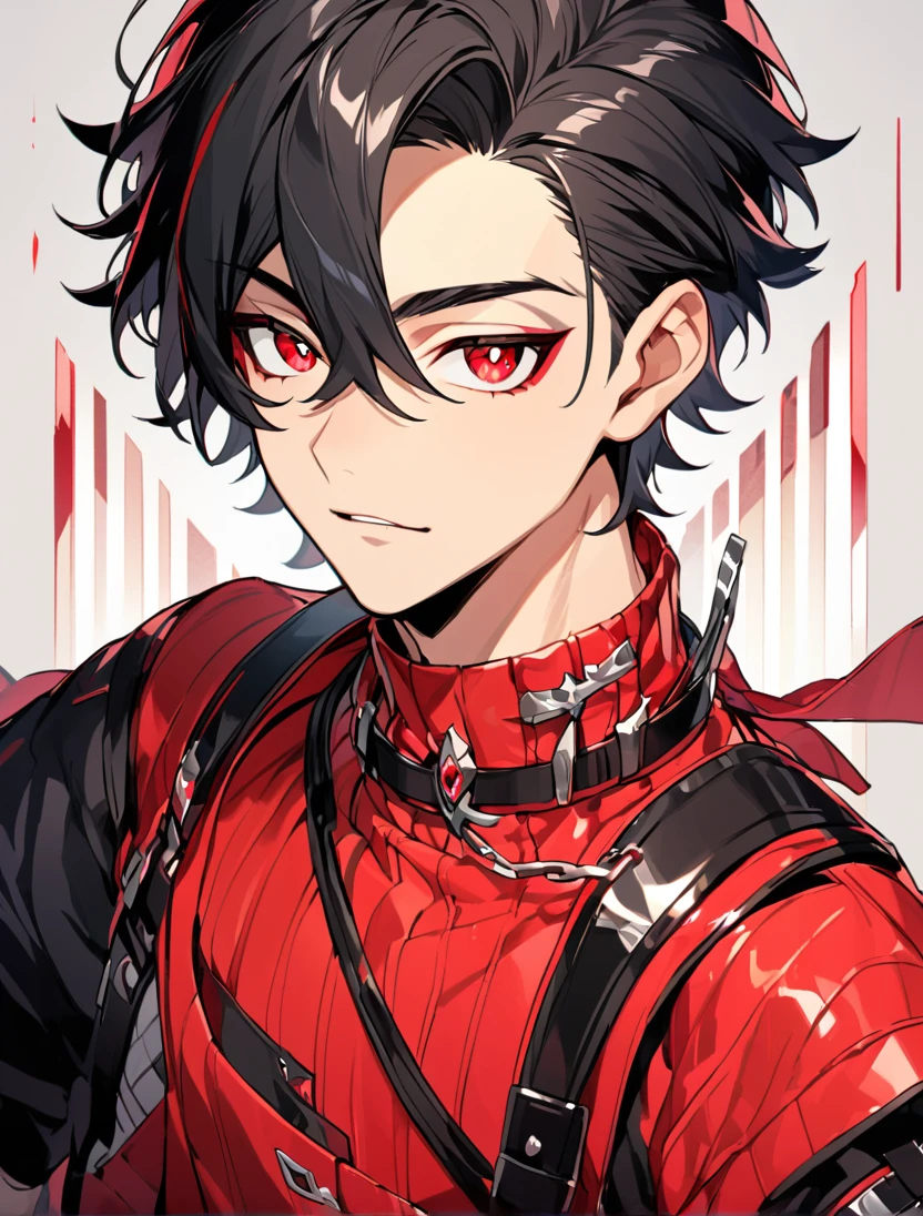 (Black_Hair), (red_ruby_eyes), (Handsome), (attractive), (male), (close_up_shot), (detailed_eyes), (detailed_hair), (clean_hair),  (vertical_pupils), (jawline), (wears_aristrocatic_outfit), (in_his_late_teens), (short_hair)