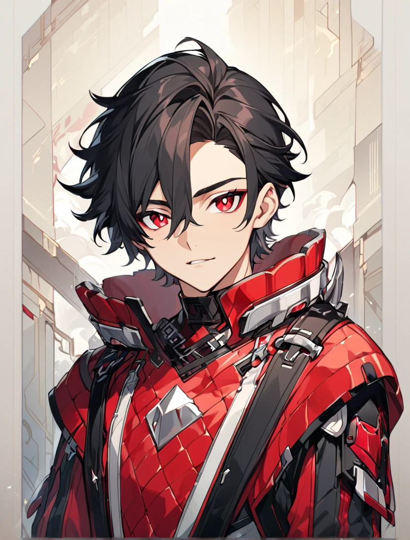 (Black_Hair), (red_ruby_eyes), (Handsome), (attractive), (male), (close_up_shot), (detailed_eyes), (detailed_hair), (clean_hair),  (vertical_pupils), (jawline), (wears_aristrocatic_outfit), (in_his_late_teens), (short_hair)