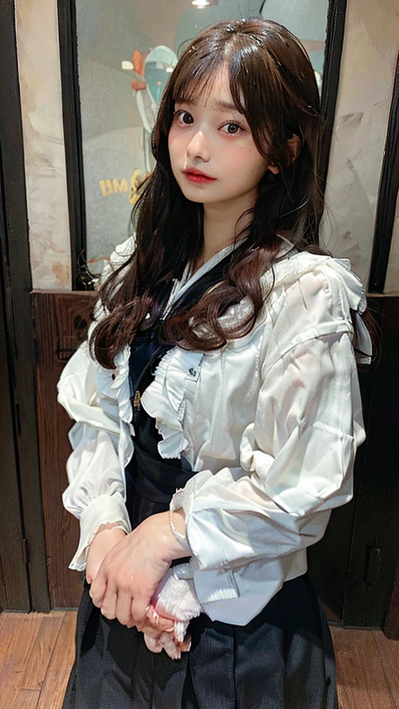 Highest quality、Highest quality、Highest pixels、Brown Hair、long hair、masterpiece、8K.Big breasted、See details. Ultra-high resolution. Japanese、One young woman、uniform、high school student