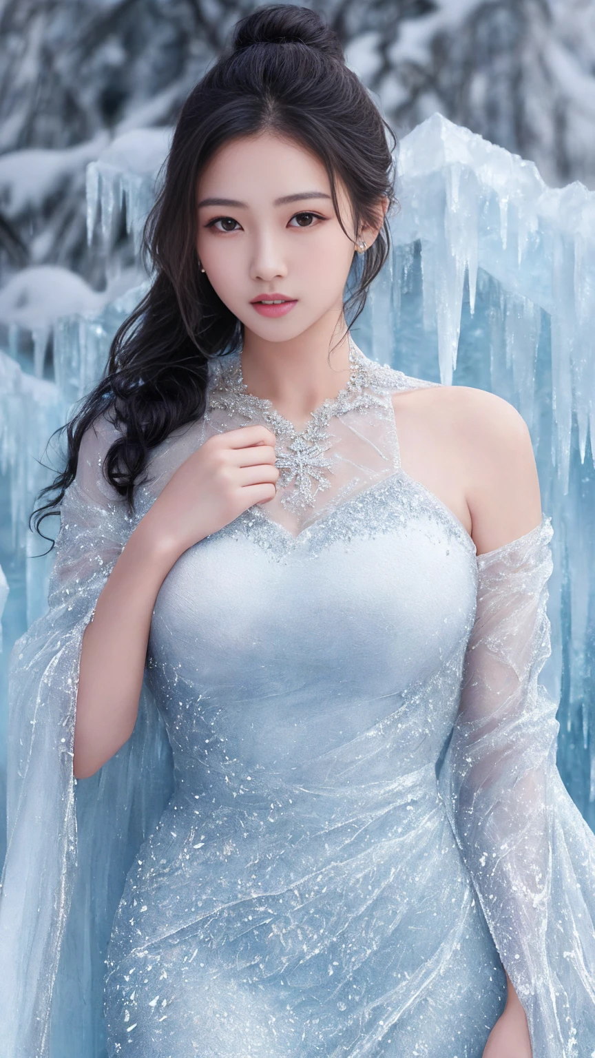 Browsing Caution、最high quality、high quality、Best image quality、8K、最High resolution、High resolution、最high quality、masterpiece、RAW Photos、whole body写真、Detailed and realistic human body、Detailed and realistic skin、Realistic face in every detail、Detailed and realistic eyes、Detailed and realistic lips、Detailed and realistic teeth、Detailed and realistic ears、Detailed and realistic hair、Realistic reproduction of every detail、((Beautiful Hands(thumb1、reference4))、Realistic feet down to the last detail、Realistic breasts down to the last detail、Realistic areola down to the last detail、Realistic nipples down to the last detail、Realistic pussy down to the last detail、Realistic vagina down to the last detail、((Beautiful Japanese Girl))、(Japanese Model)、 ((18 year old beautiful girl))、(Black Hair)、(Random Hairstyles)、((whole body))、((Slim and perfect figure))、(Beautiful and firm breasts)、(whole body光沢肌、Fair skin)、beautiful girl))、(Black Hair)、(Random Hairstyles)、((whole body))、((Slim and perfect figure))、(Beautiful and firm breasts)、(whole body光沢肌、Fair skin)、Antarctica、Snow Mountain、((Mysterious Cloth Wrapped in Ice(A dress made of ice))、((Frozen Dress))、((The cool dress shows off her curves.))、((Her naked body is clearly visible through the transparent ice dress.))、Sexy pose