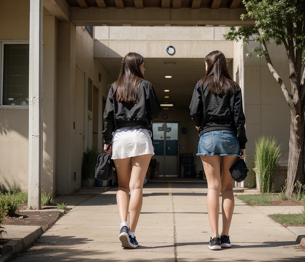 Female high school student，Graduated from high school，Looking back at a boy walking out of the school