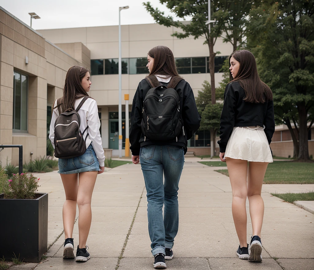 Female high school student，Graduated from high school，Looking back at a boy walking out of the school