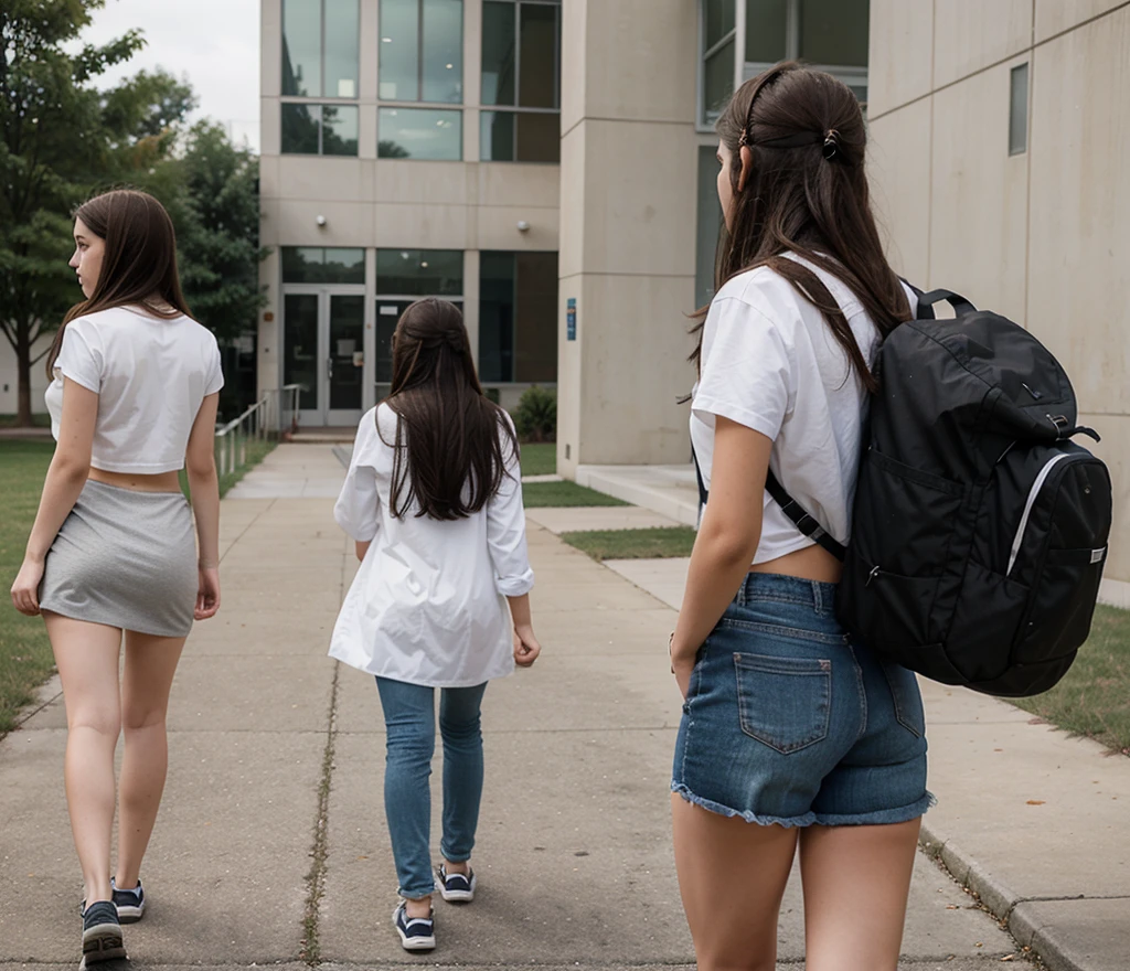Female high school student，Graduated from high school，Looking back at a boy walking out of the school