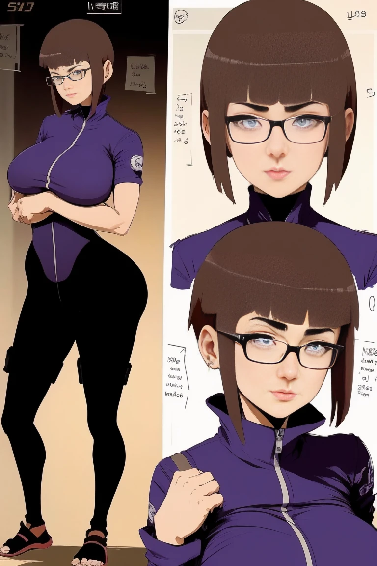 hot Hinata Hyuuga (Naruto) wife age 39 ,wear glasses,short hair brown,work suit very tight,One-Piece Swimsuit Pull,huge breast,