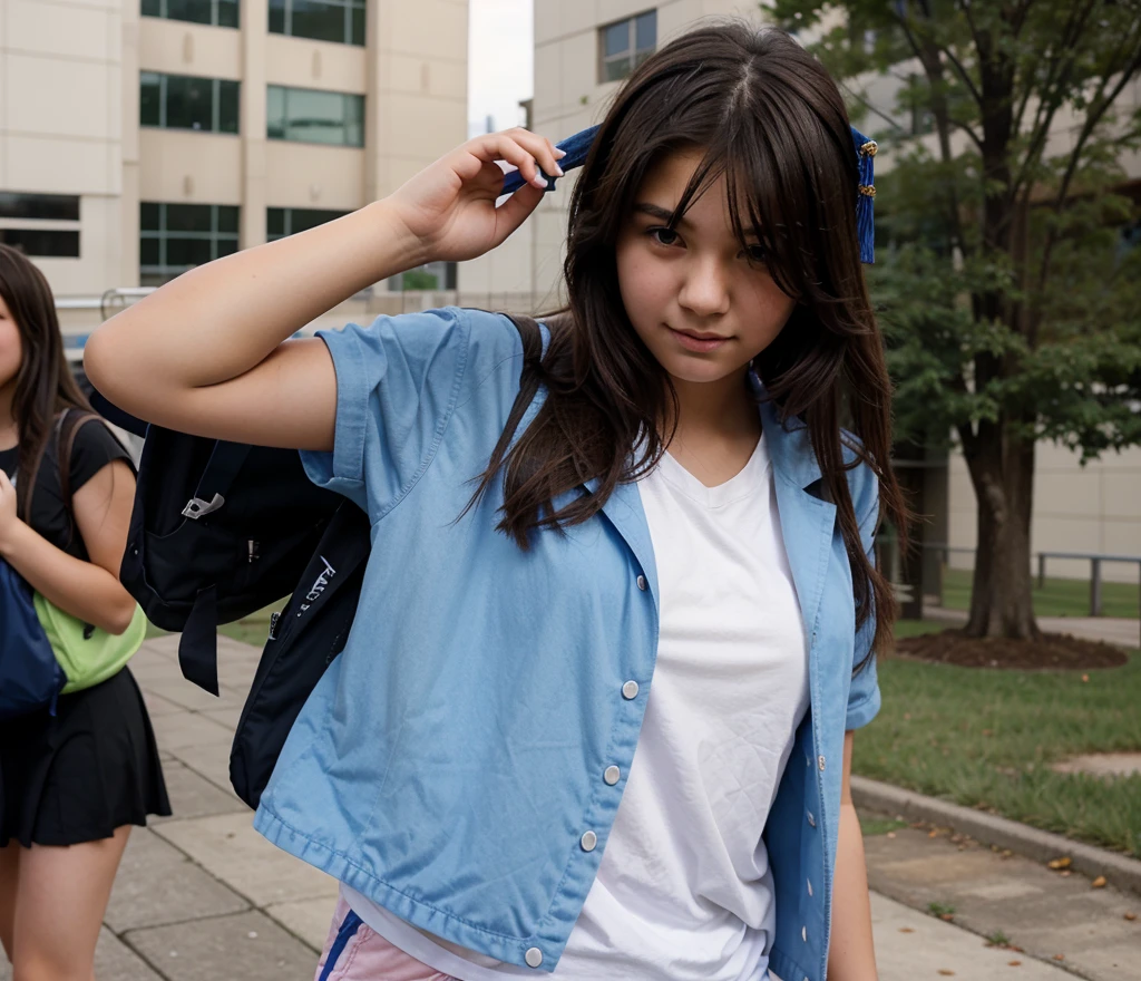 Female high school student,Graduated from high school,Look at a boy coming out of the school