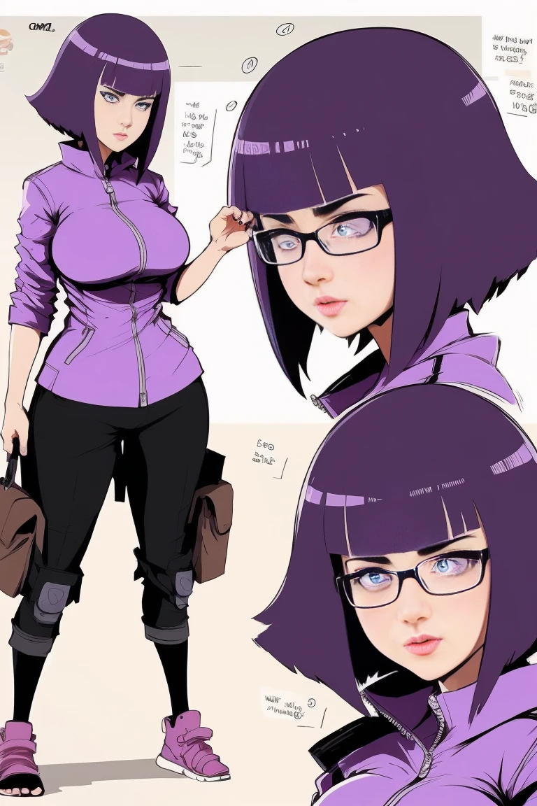 hot Hinata Hyuuga (Naruto) wife age 39 ,wear glasses,short hair brown,work suit very tight,One-Piece Swimsuit Pull,huge breast,purple hair.com