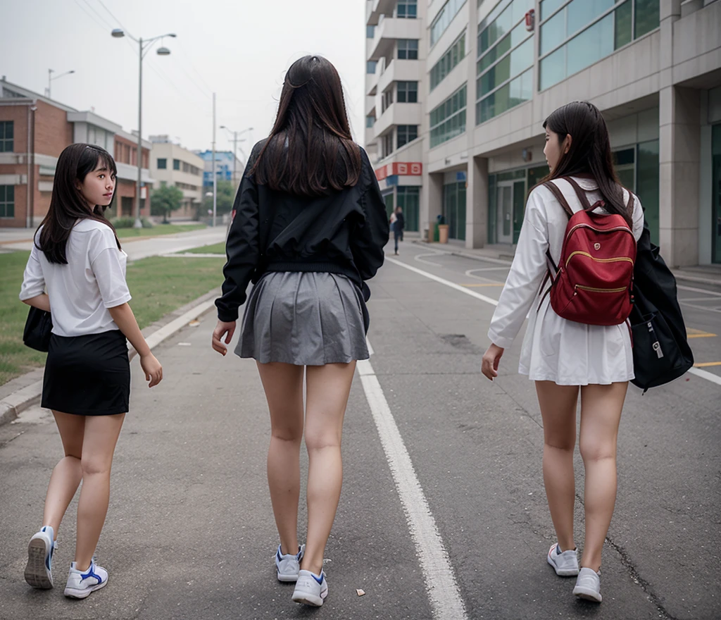 Chinese female high school student,Graduated from high school,Looking back at a boy walking out of the school