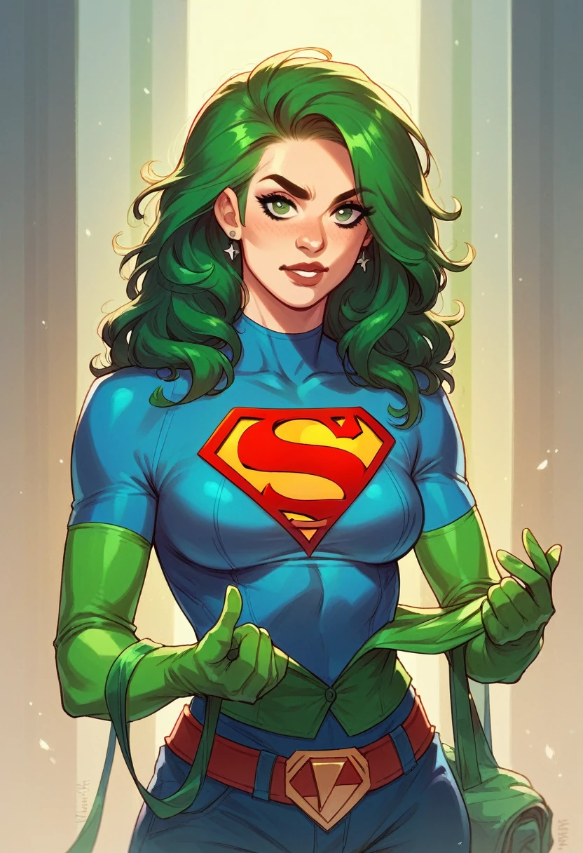 Image of Superman infected by kryptonite and turning green 