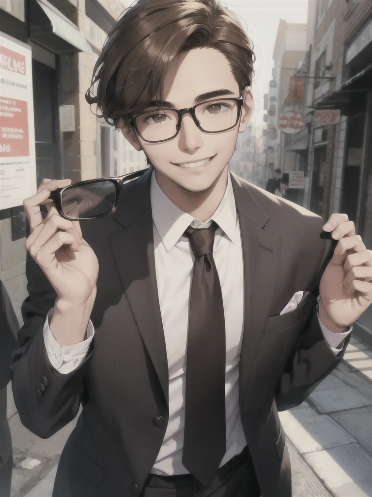 Brown Hair,Glasses,suit,20-year-old male,smile