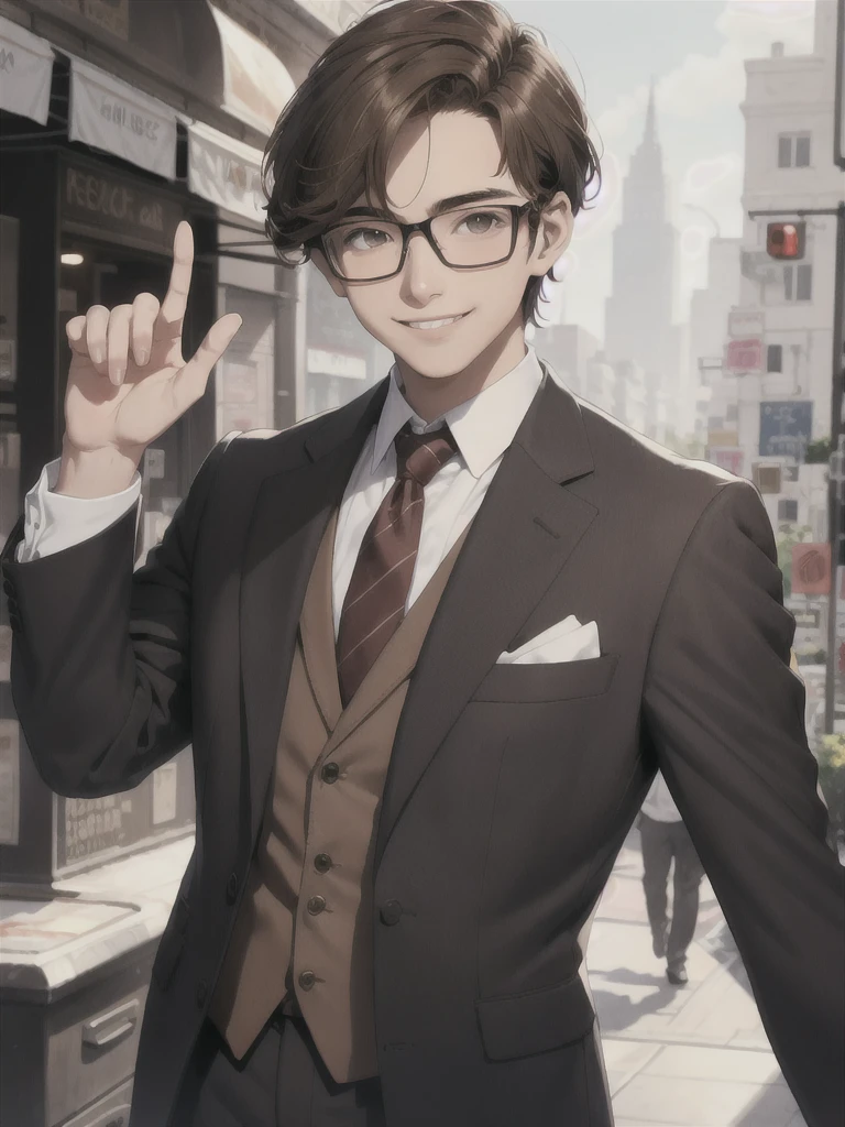 Brown Hair,Glasses,suit,20-year-old male,smile