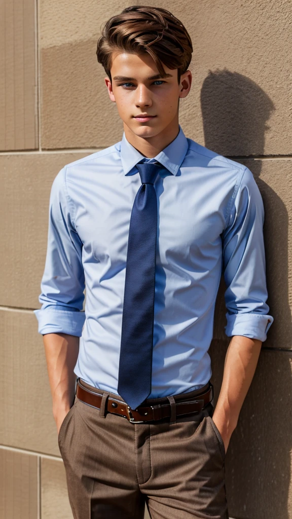19 year old male wearing tie and lomg sleveed button up with belt and tucked in
4K HIGH REZ
Physical Description: Brown colored hair and skinny build. 5"5 and 150 LB. Blue eyes.
.