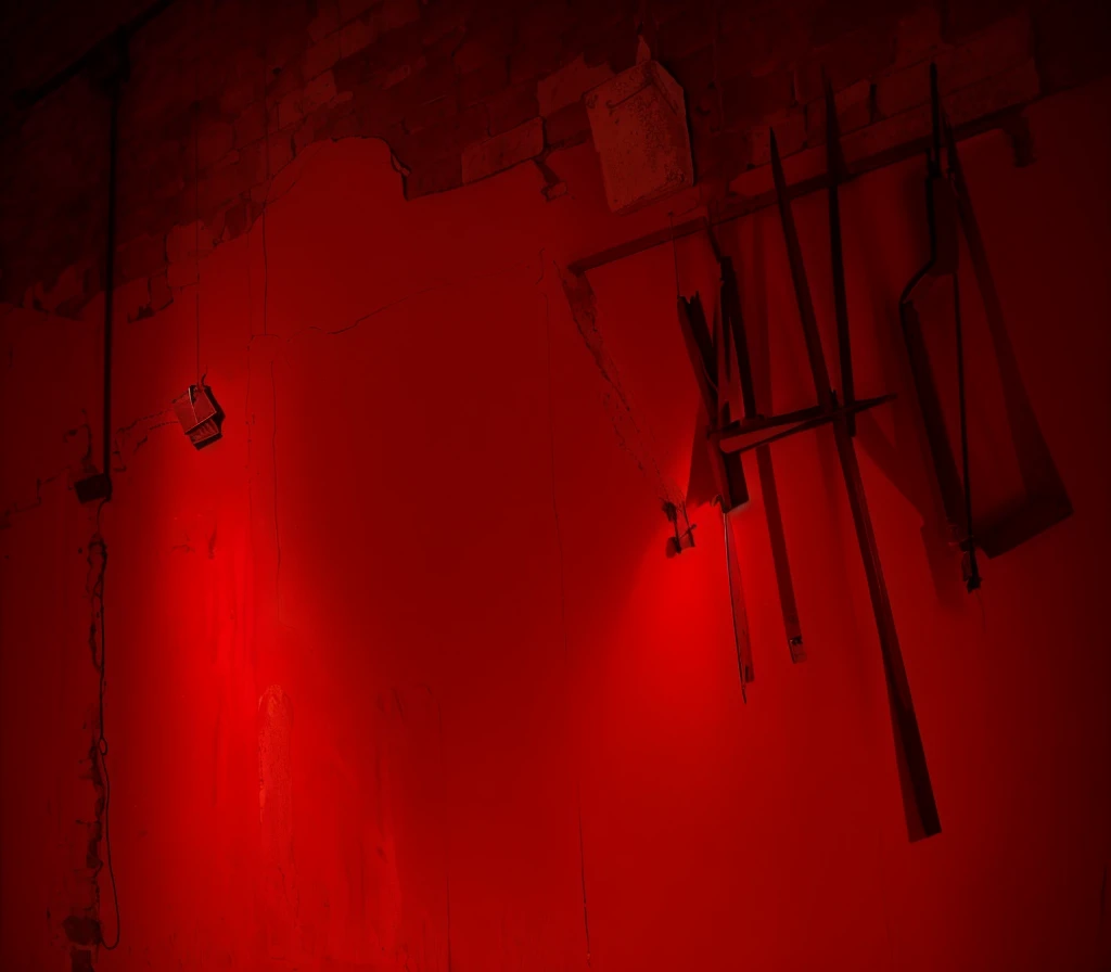 indoors,Old walls,{{red theme}},{dim},dungeon,SM tools hanging on the wall