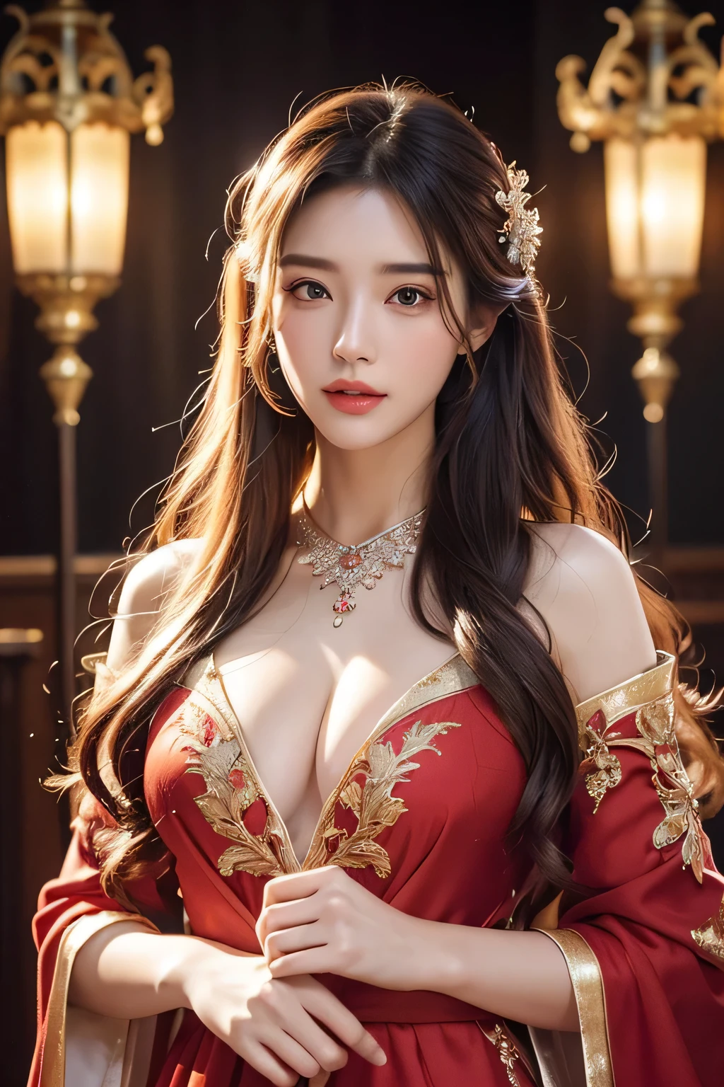 High-quality work,Realistic works,Super premium graphics,8K HD CG works,high quality graphics,High-definition and exquisite CG works,10x pixels,Ultra-fine details:1.1,Advanced technical details:1.1Realistic photo effects,Interior lighting effects:1.5,natural soft light:1.5. Light effect(Virtual light effects:1.8),ultra high resolution,shining dress,sliver long hair,silber hair,transparenthair,high detailed hair(Quality hair details:1.1)Clear eyes,Double eyelids look good,Sharp eye makeup, Create exquisite eyelash makeup, tthin eyebrows, Ultra-detailed eyes,a tall nose, lovely red lips, rosey cheeks, With delicate makeup on her face , pretty face, The face shape is perfectly proportioned,(Advanced facial details:1.1)Official art、Flame Wizard、Beautiful woman in red ugly robes with open breasts、PerfectNwsjMajic,(masterpiece、top-quality、top-quality、Official art、Beautifully Aesthetic:1.2)、(1girl in)、ighly detailed、colourfull、highestdetailed、Official art、Unity 8k Wallpaper、Ultra-detail、Beautifully Aesthetic、Beautiful face in detail、masterpiece、top-quality、(zentangle、a Mandala、Tangles、Entanglement)、Sacred Flame、pure、There are also resilient messages, Overcoming and hope. Breasts are small and B size、A slender、The chest is open、Eyes are double(A detailed eye), Beautifully detailed、Hair that flutters in the wind、Maroon Gradient Hair Color、Hair is red、high-heels、Gold Anklet、Phoenix in the background、Beautiful girl who can obey the big firebird、,Women's artwork,Dress full body video,Realism,Amazing Cleavage,My eyes are very bright today