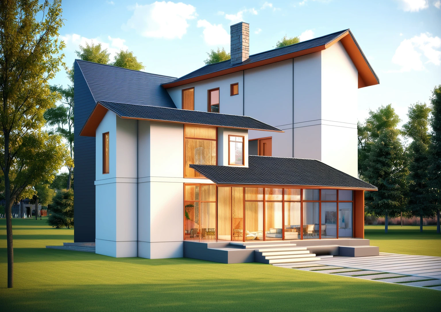 a rendering of a house with a porch and a staircase, conceptual rendering, detailed rendering, rendered image, a digital rendering, rendered illustration, concept house, rendering, rendered, comprehensive 2 d render, 3 d rendering, 3d rendering, digital rendering, architectural rendering, architectural render, architecture render, in style of 3d render, architectural 3 d render, artistic render