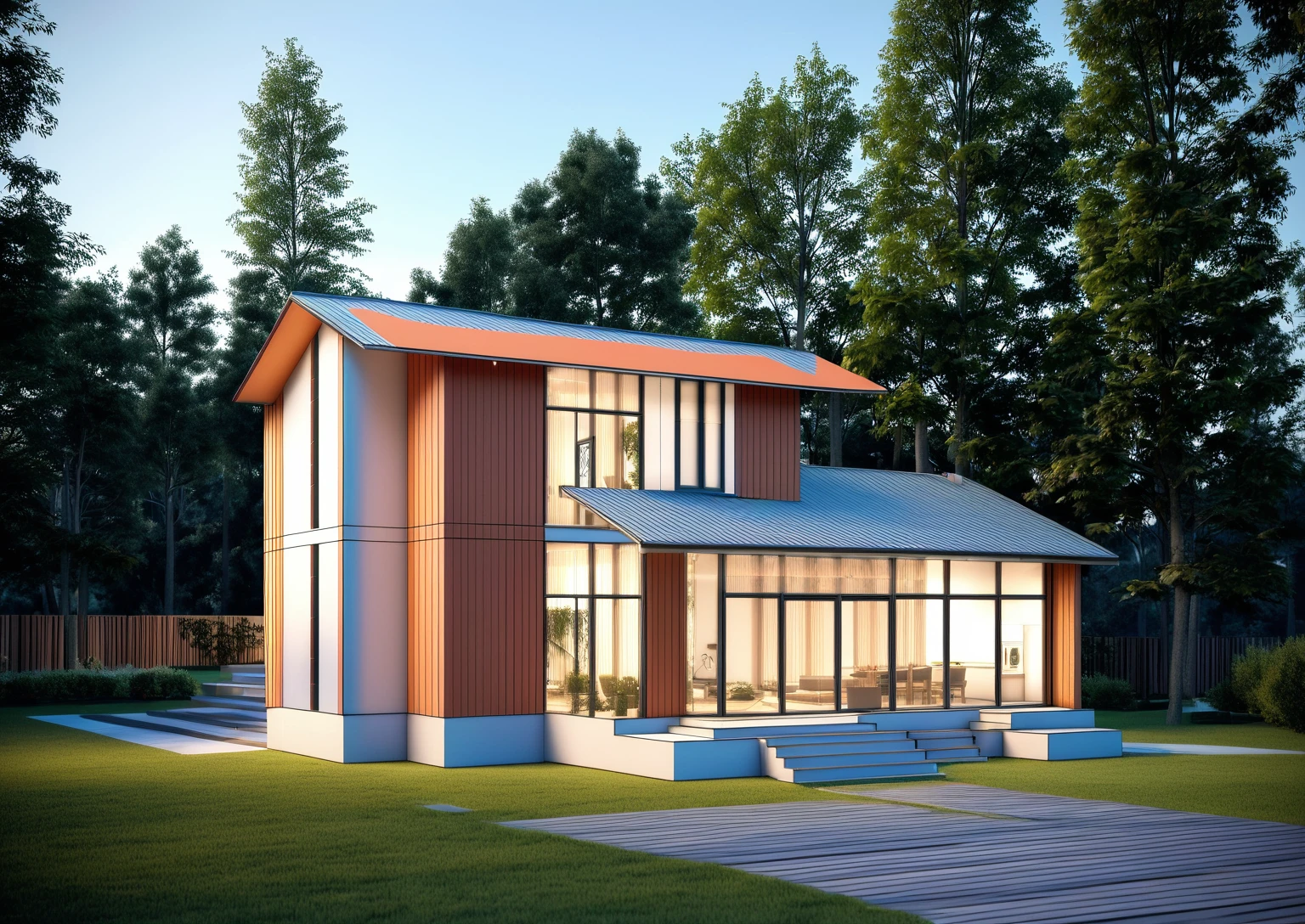 a rendering of a house with a porch and a staircase, conceptual rendering, detailed rendering, rendered image, a digital rendering, rendered illustration, concept house, rendering, rendered, comprehensive 2 d render, 3 d rendering, 3d rendering, digital rendering, architectural rendering, architectural render, architecture render, in style of 3d render, architectural 3 d render, artistic render