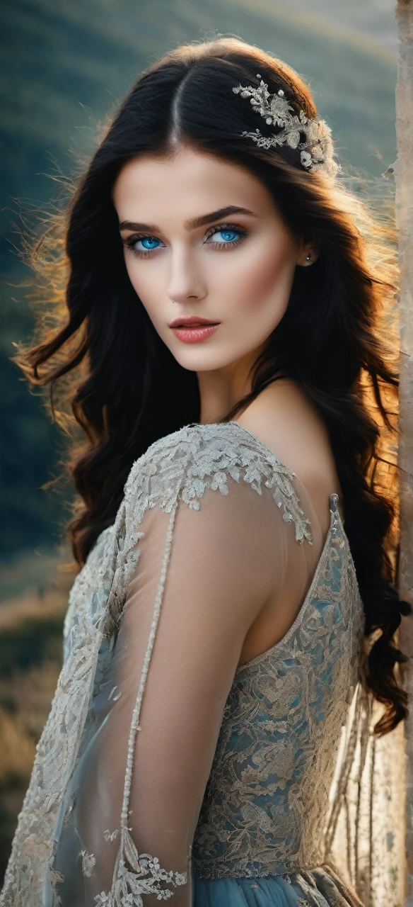 Beautiful girl with dark hair and blue eyes