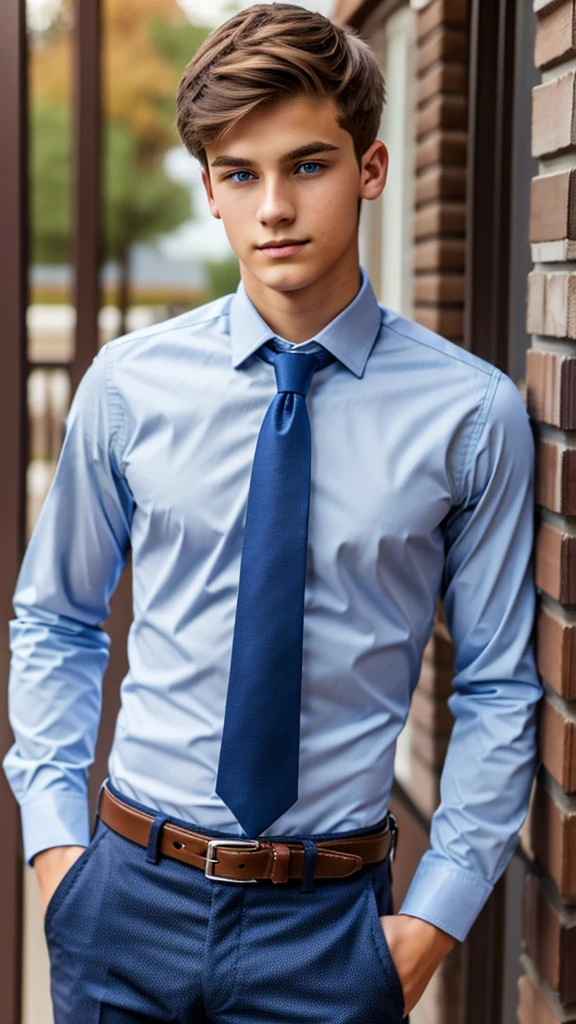 19 year old male wearing tie and lomg sleveed button up with belt and tucked in
4K HIGH REZ
Physical Description: Brown colored hair and skinny build. 5"5 and 150 LB. Blue eyes.
.