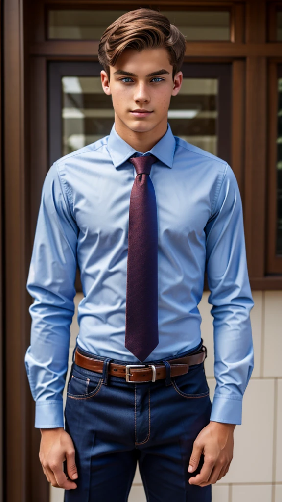 19 year old male wearing tie and lomg sleveed button up with belt and tucked in
4K HIGH REZ
Physical Description: Brown colored hair and skinny build. 5"5 and 150 LB. Blue eyes.
.