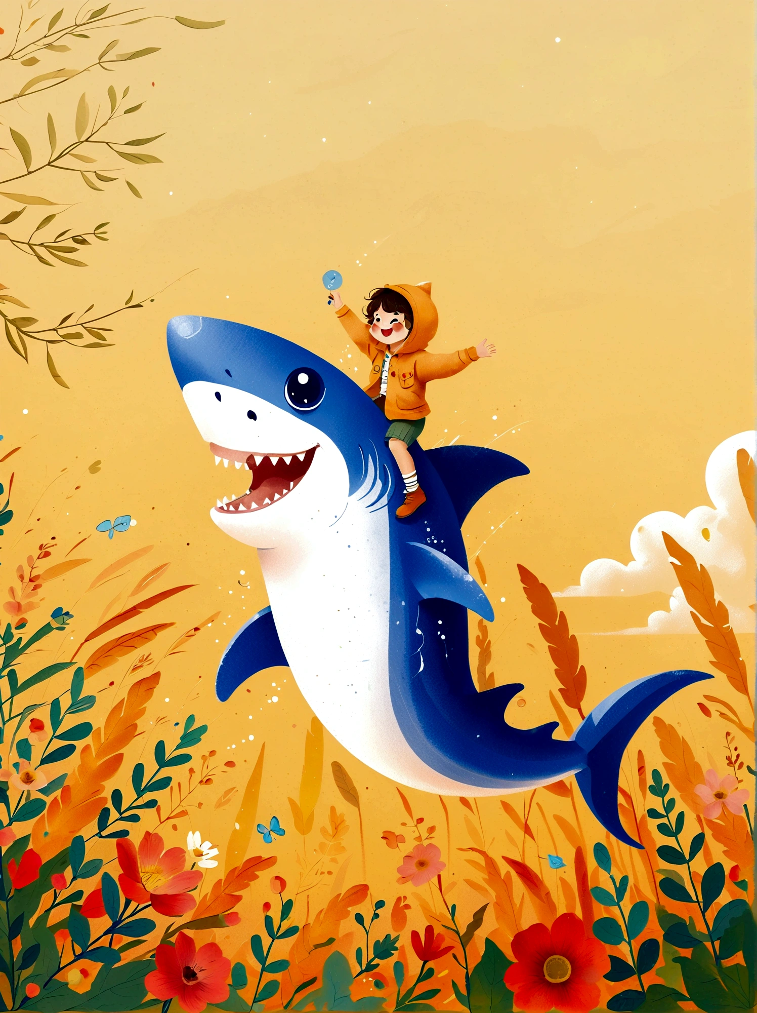 ultra-detailed, absurdres, colorful, gawr gura, detailed eyes, wide-eyed, eyelashes, looking at viewer, (blue background:0.9), (standing:0.7), 1girl, wearing cute shark pajamasl, blue hoodie, shark tail, sharp teeth, claw pose, hood up, (Smiley Face:1.0), pockets, hands up, clenched teeth, cowboy shot, masterpiece, best quality, UHD, accurate, anatomically correct, 8k, highres
