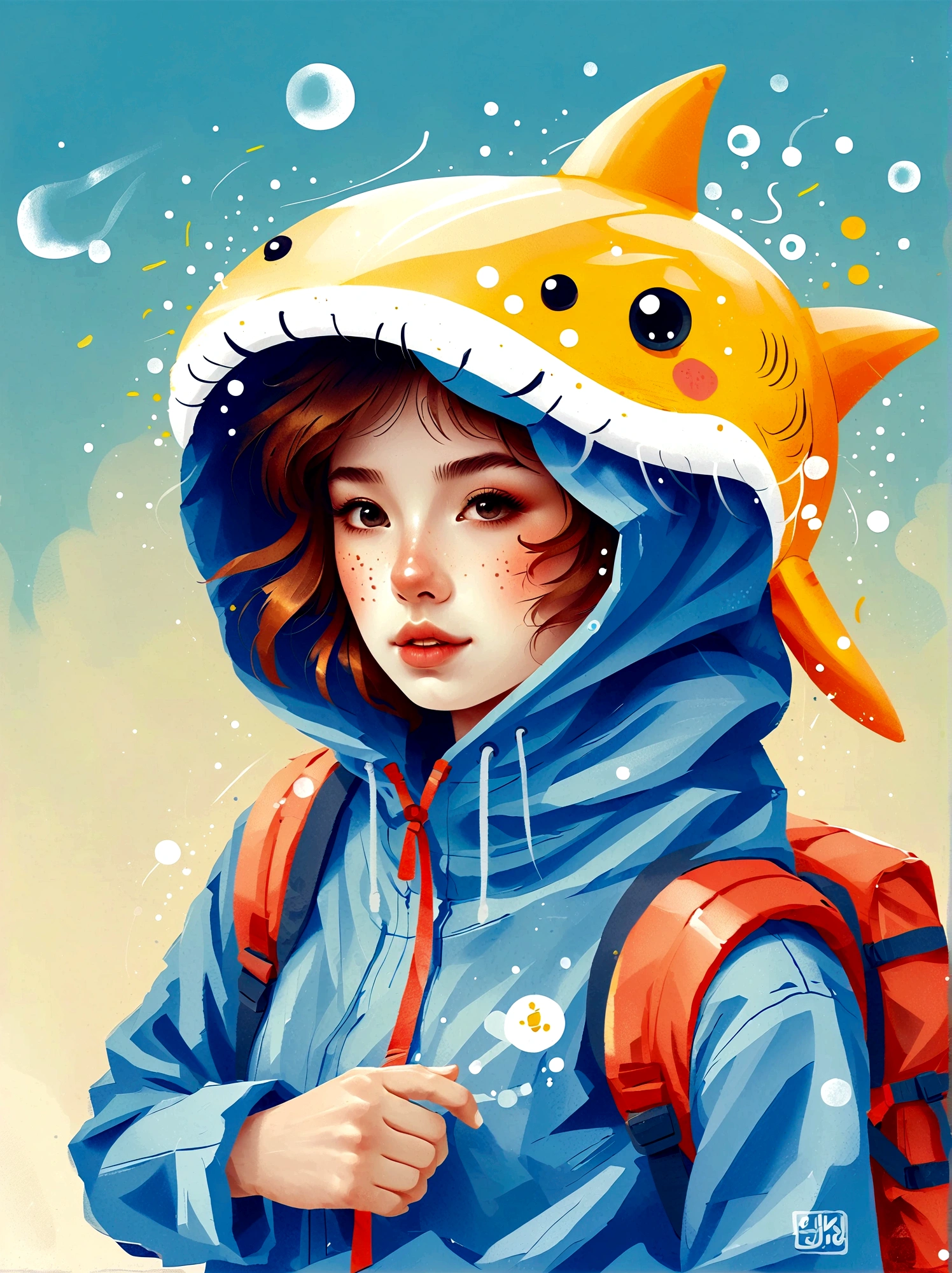 ultra-detailed, absurdres, colorful, gawr gura, detailed eyes, wide-eyed, eyelashes, looking at viewer, (blue background:0.9), (standing:0.7), 1girl, wearing cute shark pajamasl, blue hoodie, shark tail, sharp teeth, claw pose, hood up, (Smiley Face:1.0), pockets, hands up, clenched teeth, cowboy shot, masterpiece, best quality, UHD, accurate, anatomically correct, 8k, highres